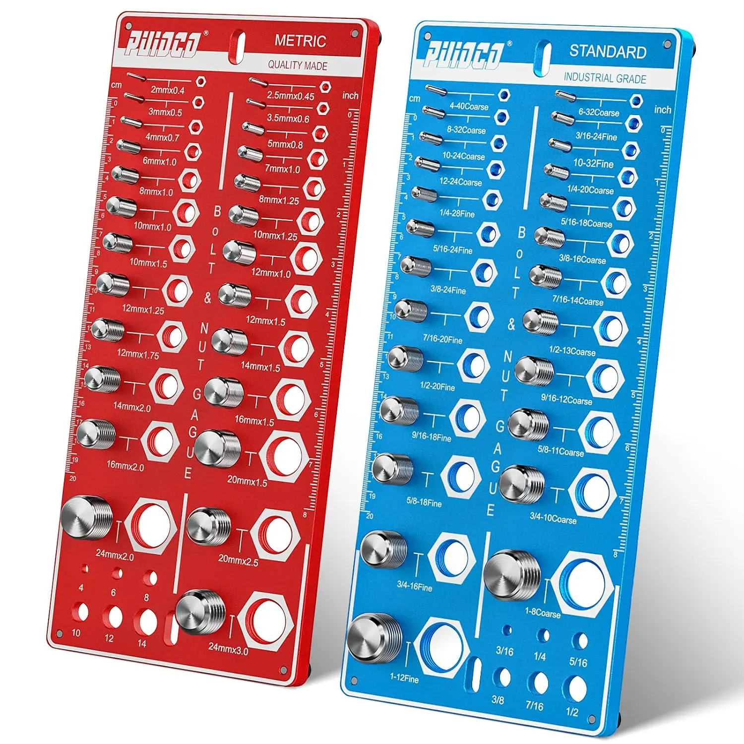 62 Nut and Bolt Thread Checker Standard and Metric, Screw Thread Gauge | Bolt and Nut Identifier Gauge 25 SAE & 25 Metric & 12 Drill Gauge, Screw Size Checker Bolt Size Finder for  Identify