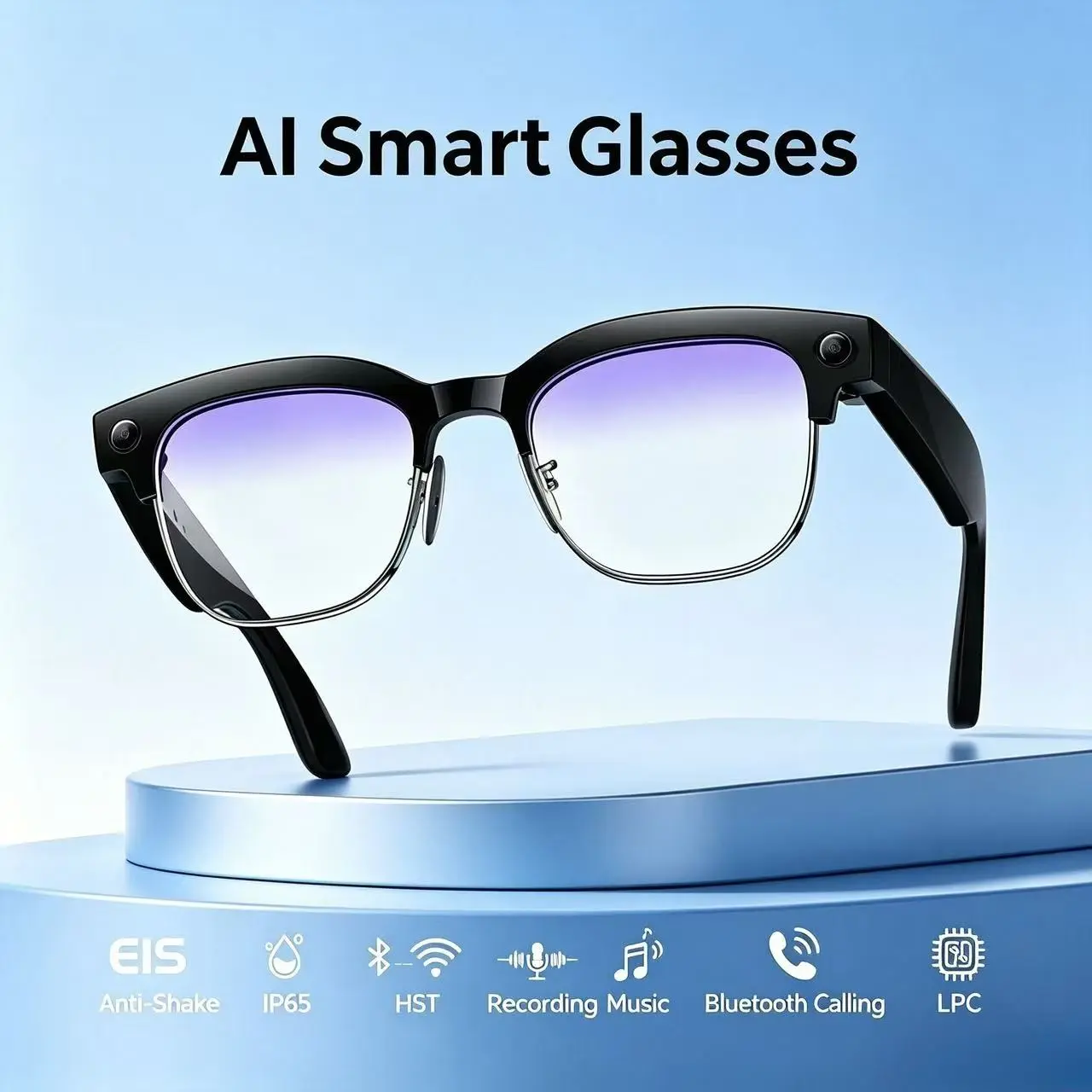 Smart Bluetooth-compatible Glasses, Dual Microphone Noise Cancellation, 12 Hours Playtime, Ai Object Recognition, Multilingual Apps, Blue Light Protection