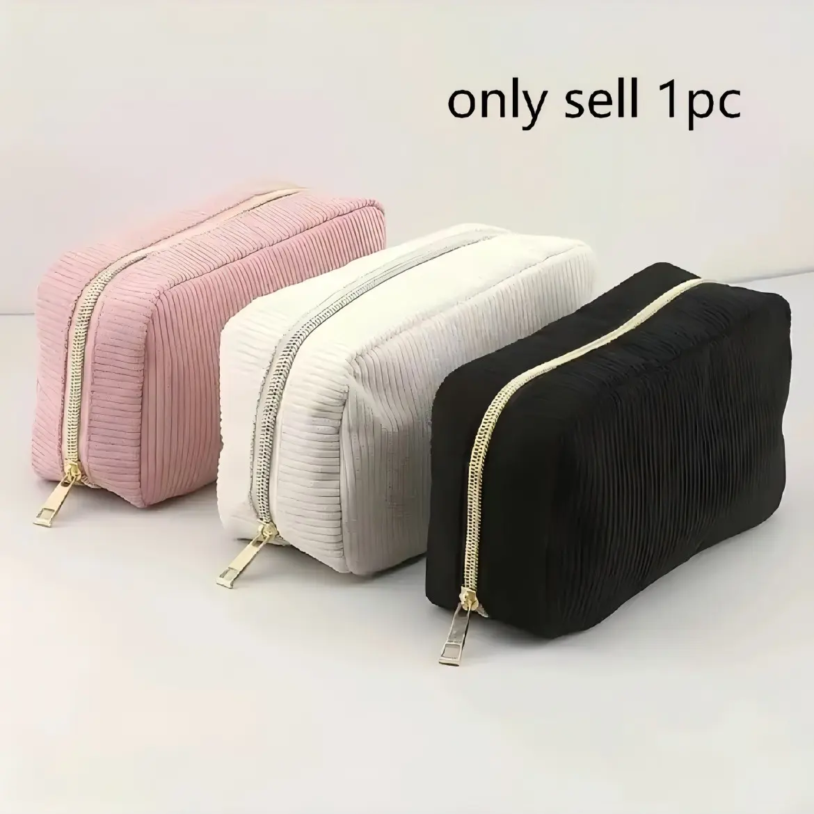 New Large Capacity Simple Style Handbag, Corduroy Material, Travel Makeup Bag, Makeup Organizer Pouch, Zipper Closure, Octagonal Shape, Portable Makeup Pouch