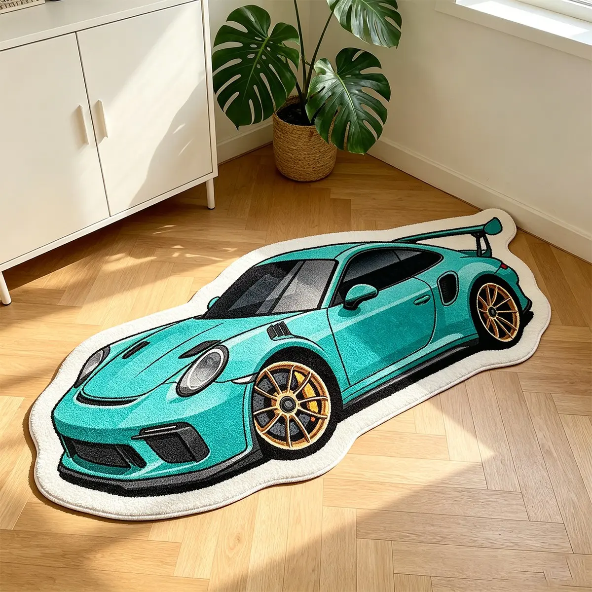 Blue Car Rug, Indoor Rug, Non-Slip Bedroom Mat, Cool Racing Design, Soft, Machine Washable Rugs, American Vintage Home Decor, Birthday Gift, Living Room Carpet
