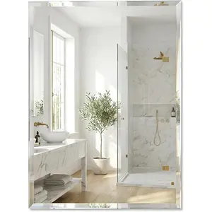 22x30 frameless beveled mirror. 2-way mount. Solid-backed. Powder room or entryway.