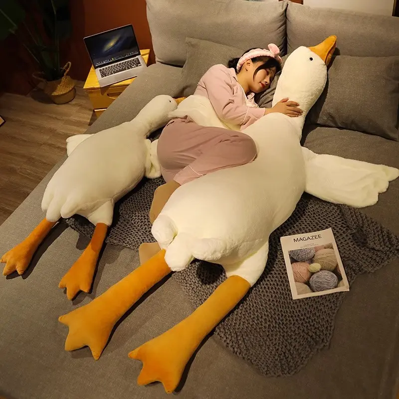 Super Soft Big White Goose Plush Pillow Long Lying Goose Stuffed Doll Leg Support Hugging Cushion Huggable Sleeping Companion Gift For Girls