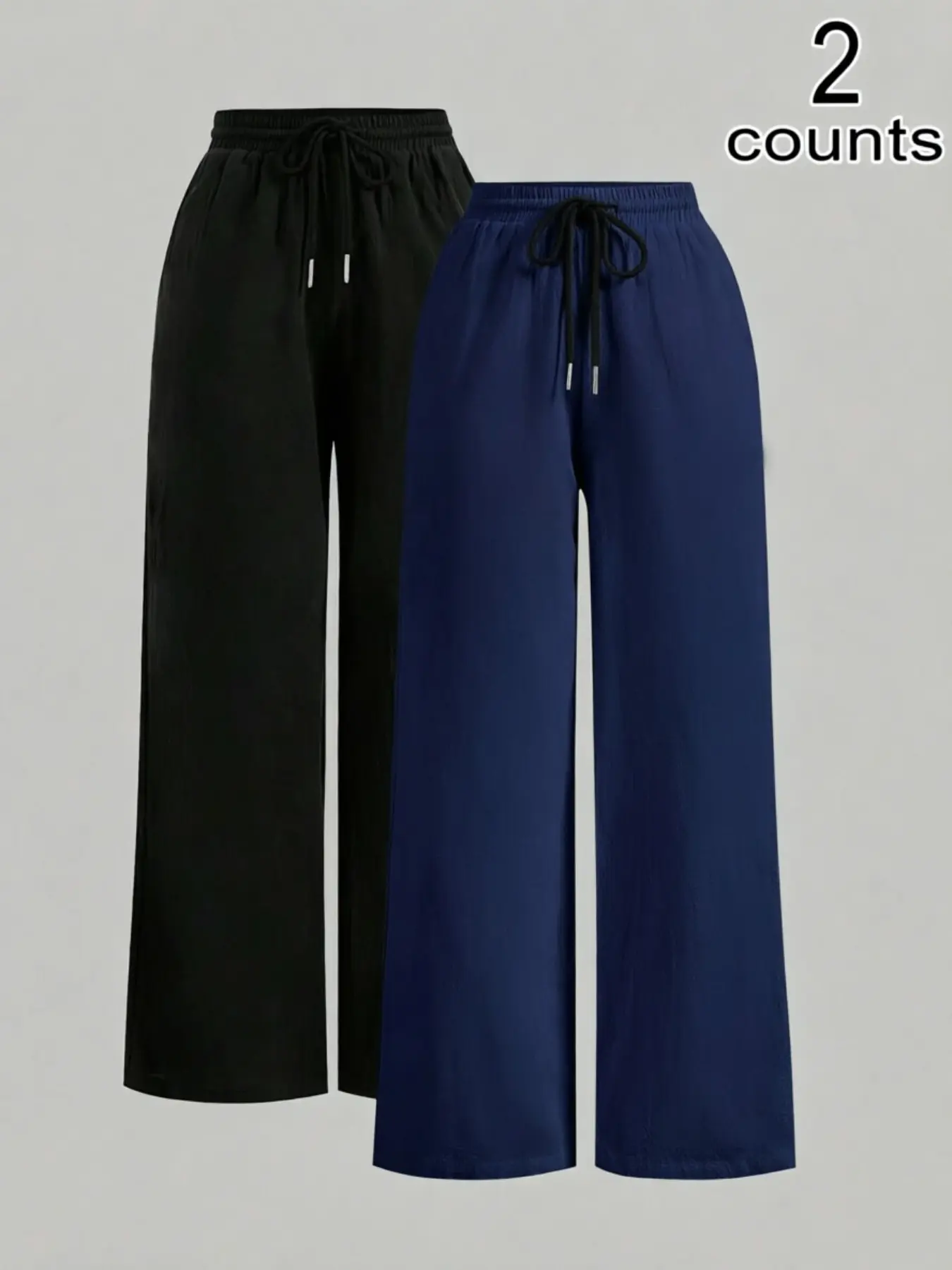 Women Wide Leg Palazzo Pants TikTok Viral Y2K Loose, Baggy Trousers Elastic Drawstring High Waist Lightweight Breathable Flowy Beach Vacation Lounge Pants 2 Pack Multi Color Casual Streetwear Outfits For Summer Daily Travel Office Teen Ladies