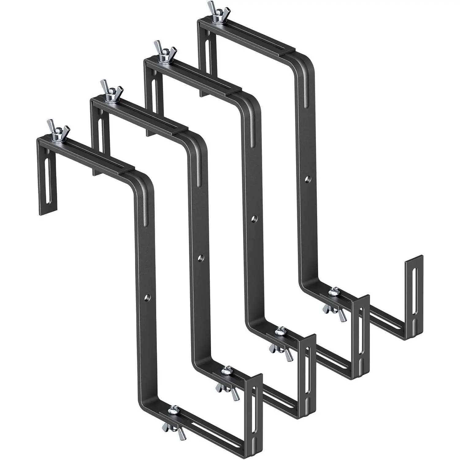 Adjustable Planter Box Brackets, Bottom Support, Outdoor  Brackets,Flower Box Brackets for Fence Railings, Windowsill, Patio, Garden,Balcony. (Black)