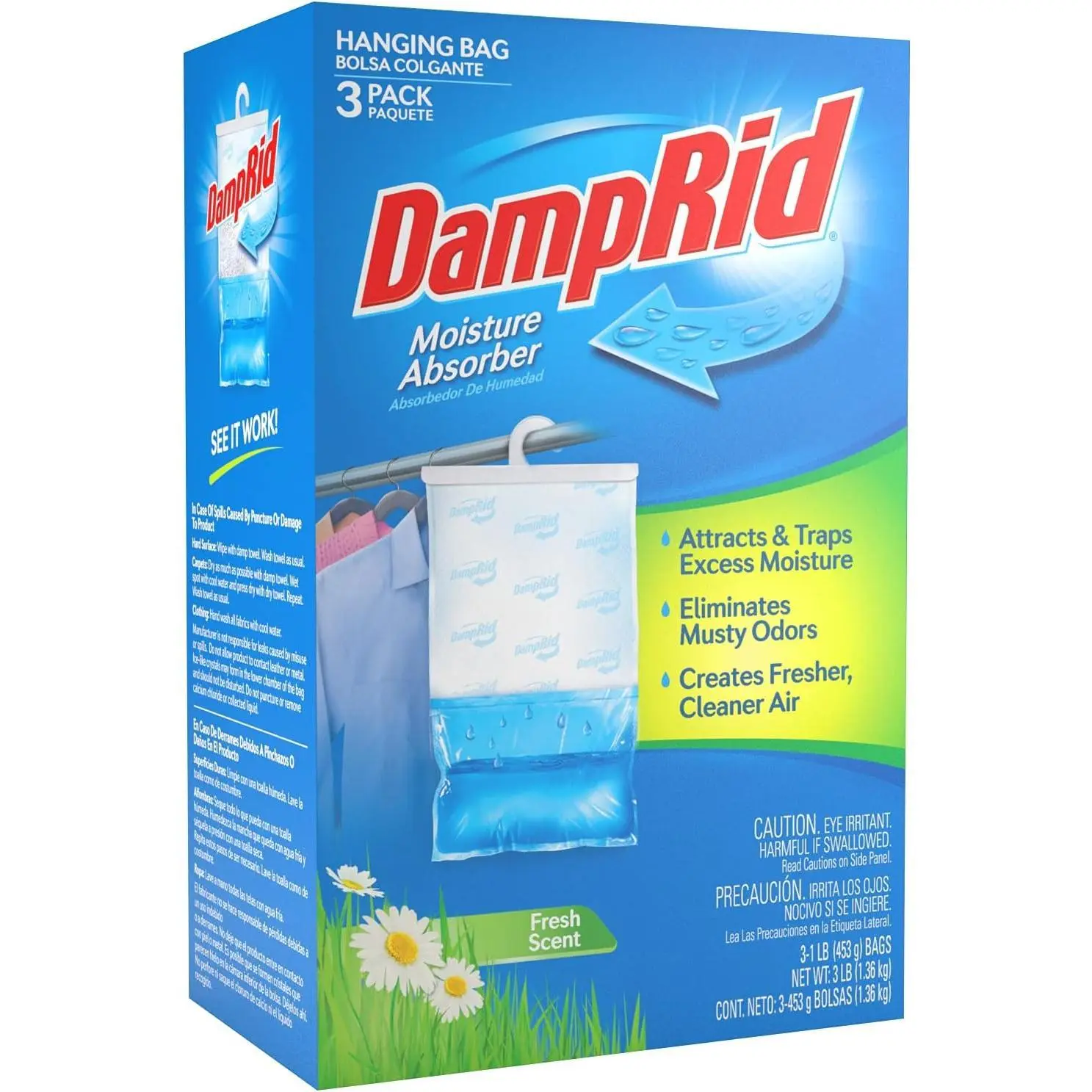 DampRid Hangable Moisture Absorber Hanging Bag, 16oz Each, 3-Pack, Indoor Home Humidity Control Solution, Blue