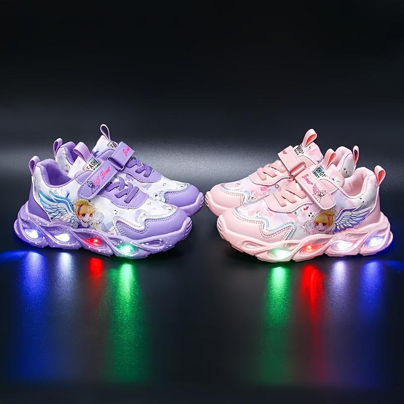 Girls' Light-Up Shoes Princess Strap Glow-in-the-Dark Sneakers for Kids Children's Sports Shoes with LED Lights and Fun Designs