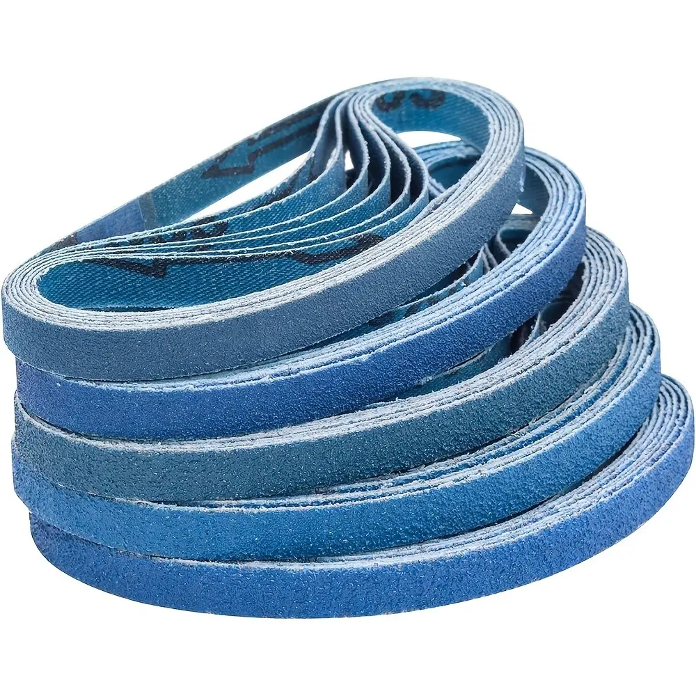 40pcs Blue Abrasive Belts 10x330mm, Alumina Grits 60/80/120/180, Ideal for Metal Wood Plastic Composite, Surface Finishing Grinding Polishing Deburring
