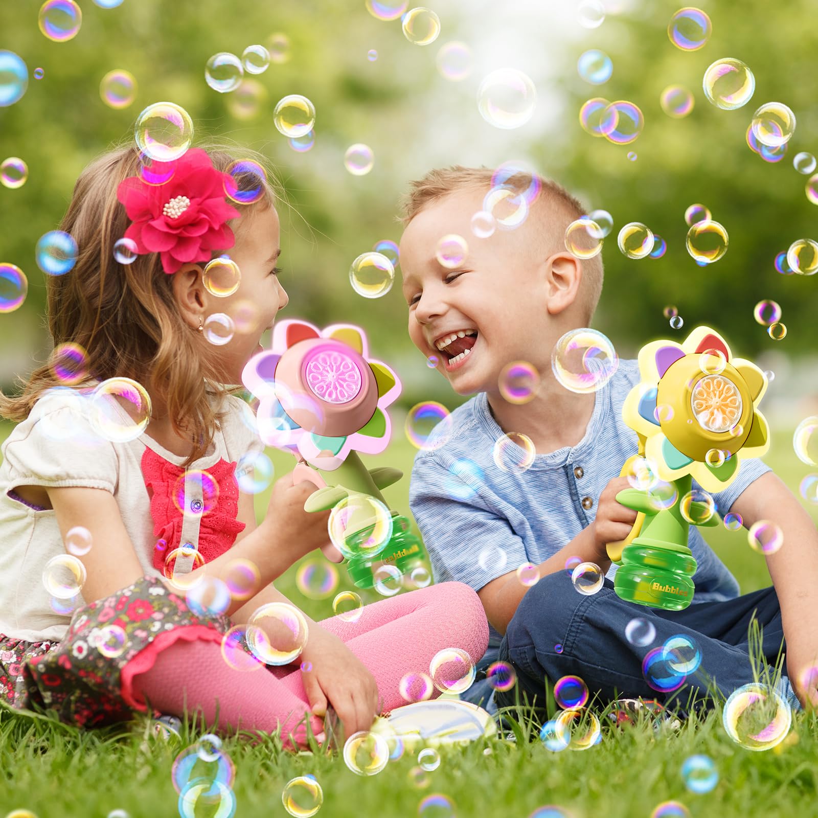 Sunflower Design Bubble Machine, Automatic Flower Bubble Maker Toy with Colorful Lights, Fun Outdoor Bubble Toy for Kids, Bubble Solution