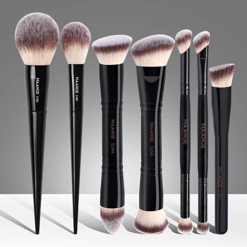 MAANGE 7pcs Makeup Brush Set, Face Makeup Brushes, Flat Foundation Brush, Loose Powder Brush, Blush Brush, Concealer Brush, Contour Brush, Eyeshadow, Detail Brush, Makeup Brushes for Application, Professionals and Beginners