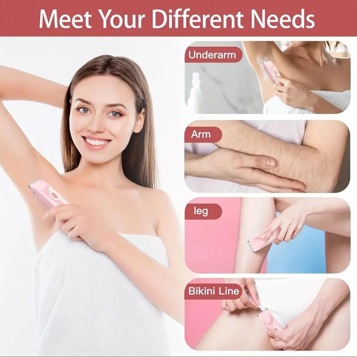 2 in 1 Bikini Trimmer for Women Electric Shaver Dual Head Bikini Trimmer IPX7 Waterproof Wet & Dry Use Body Hair Trimmer and Facial Hair Remover for Bikini Underarm Leg Arm Body Face