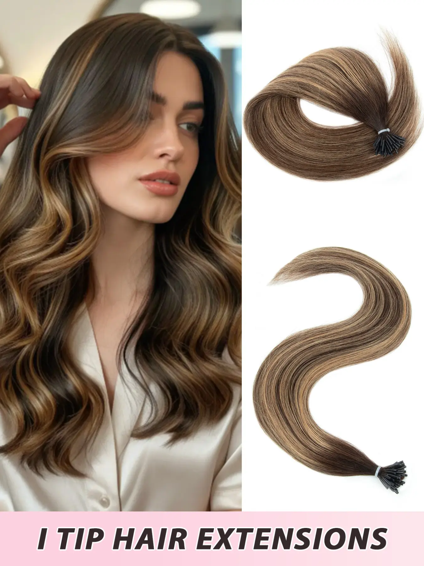 I-Tip Real Human Hair Extensions, Silky Straight, Keratin Bond Invisible Hair for Women, Easy to Wear for Daily, Party & Wedding