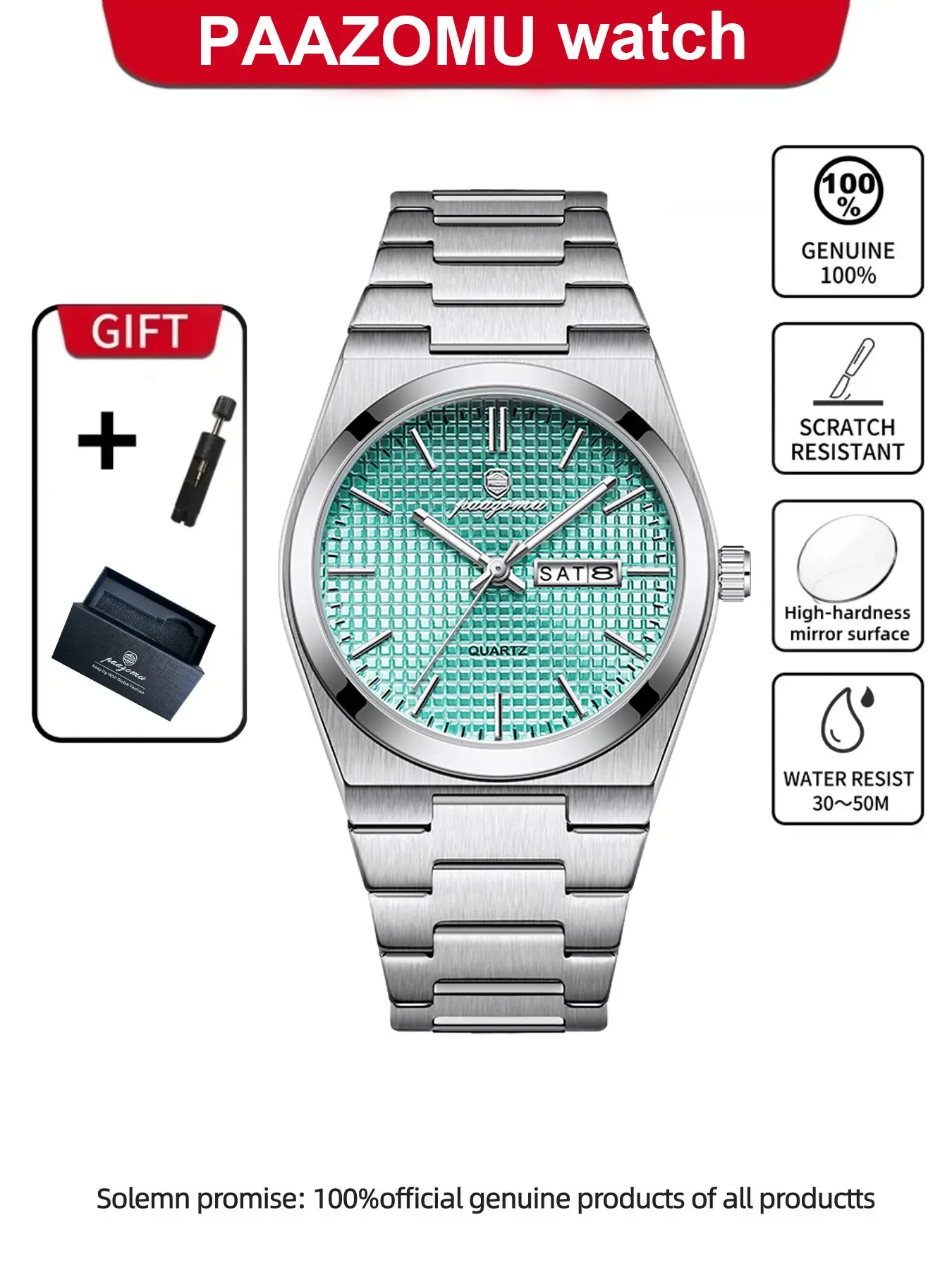 Men's Fashion Night Glow Waterproof Quartz Watch, Date Display, Stainless Steel Case, Silver Color Dial, All Seasons, Luminous Date Wristwatch, Fashionable Waterproof Wristwatch