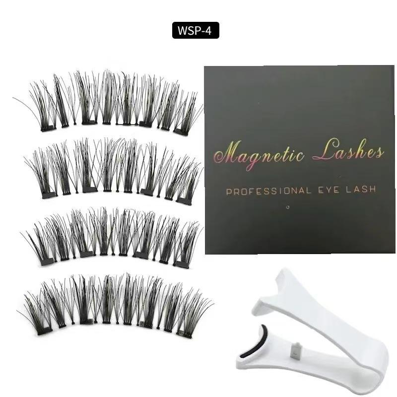 TikTok Trending 4 Magnet 3D Magnetic Eyelashes No Glue Ultra Thin Lightweight Natural Look Reusable Eye Lashes for Beginners