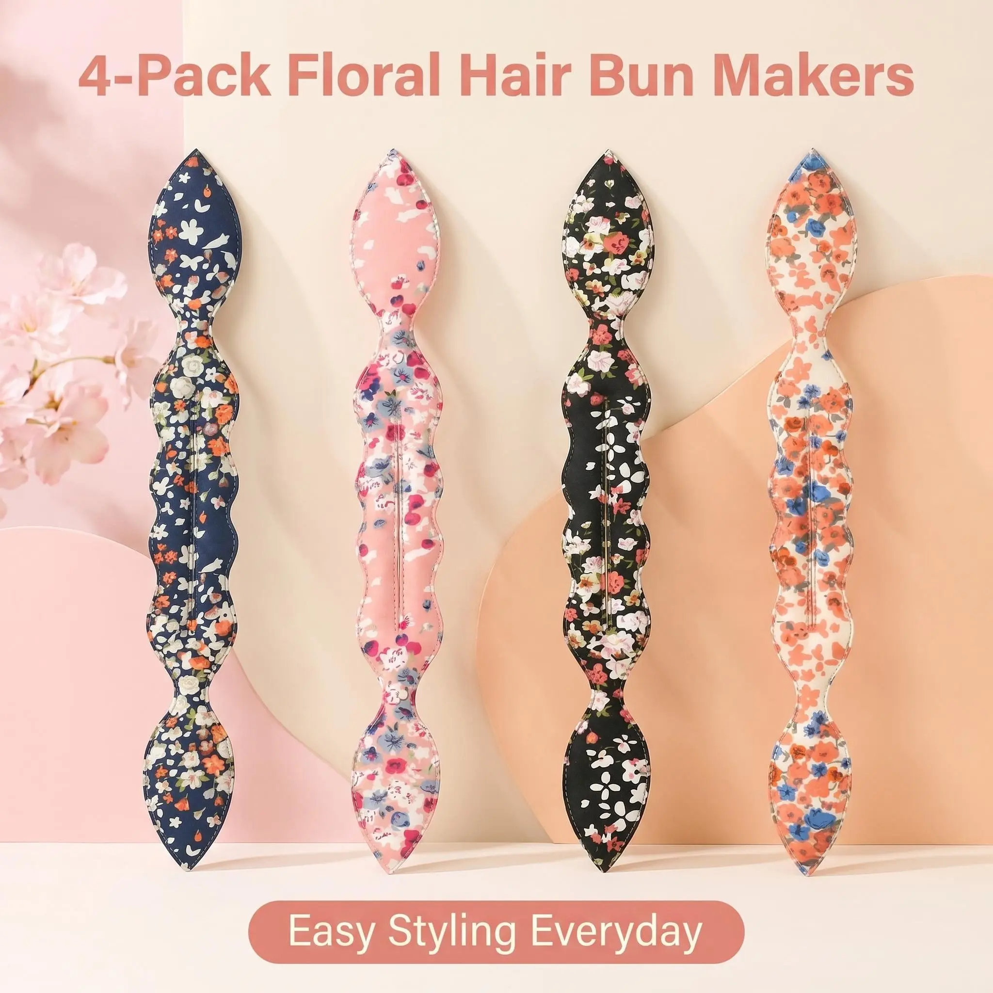1 Scrunchie 4Pcs Lazy Bun Maker Pack for Women Soft Sponge Filling Bunny Ear Ribbon Bowknot Easy French Updos Cute Trendy Summer Clearance