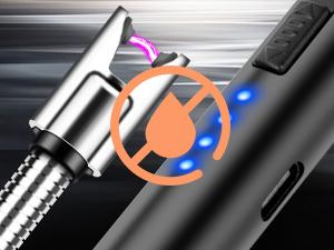 USB Rechargeable Electric Ignition Rod Wind Resistant Arc Shaped with LED Display for Barbecues Camping Fireplaces Random Color