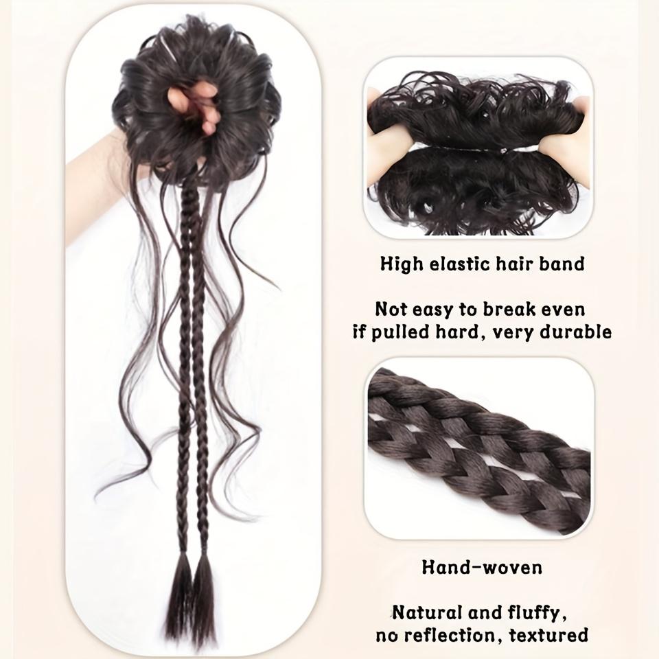 Traditional Chinese Hanfu Wig - Ancient-style side-tied dragon beard bun with twisted braids and curly wavy ponytail, a hair accessory for cheongsam costumes, suitable for Chinese New Year and cultural events (includes adjustable headband)