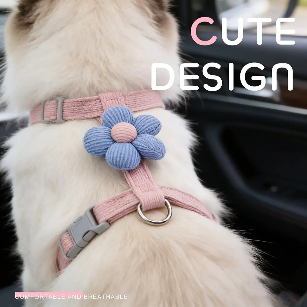 Cat/dog Convenient Chest Back + Puppy Leash Set, Cute Striped Flower Design, Five Colors Available, Perfect for Holiday Photos, Small Pets