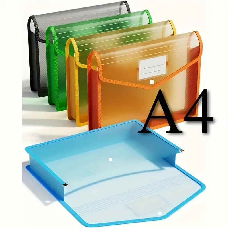 5-Pack Multicolor Transparent Plastic Expanding File Folders with Snap Closure - Large Capacity Storage Organizer for Receipts, Bills, And Taxes, A4/Letter Size, Assorted Colors (Red Yellow Green), School, Office, Or Home Use