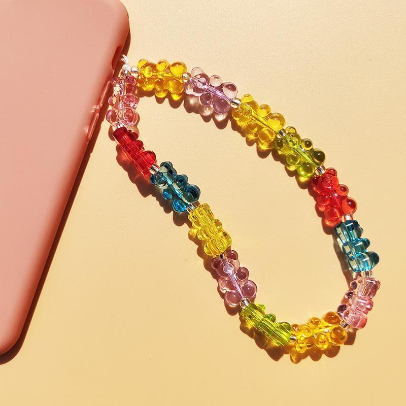 Jelly Mixed Color Bear Shaped Mobile Phone Chain, Fashion Cute Mobile Phone Lanyard, Anti-lost Mobile Phone Decoration, Cell Phone Charm, Phone Strap, Phone Accessories