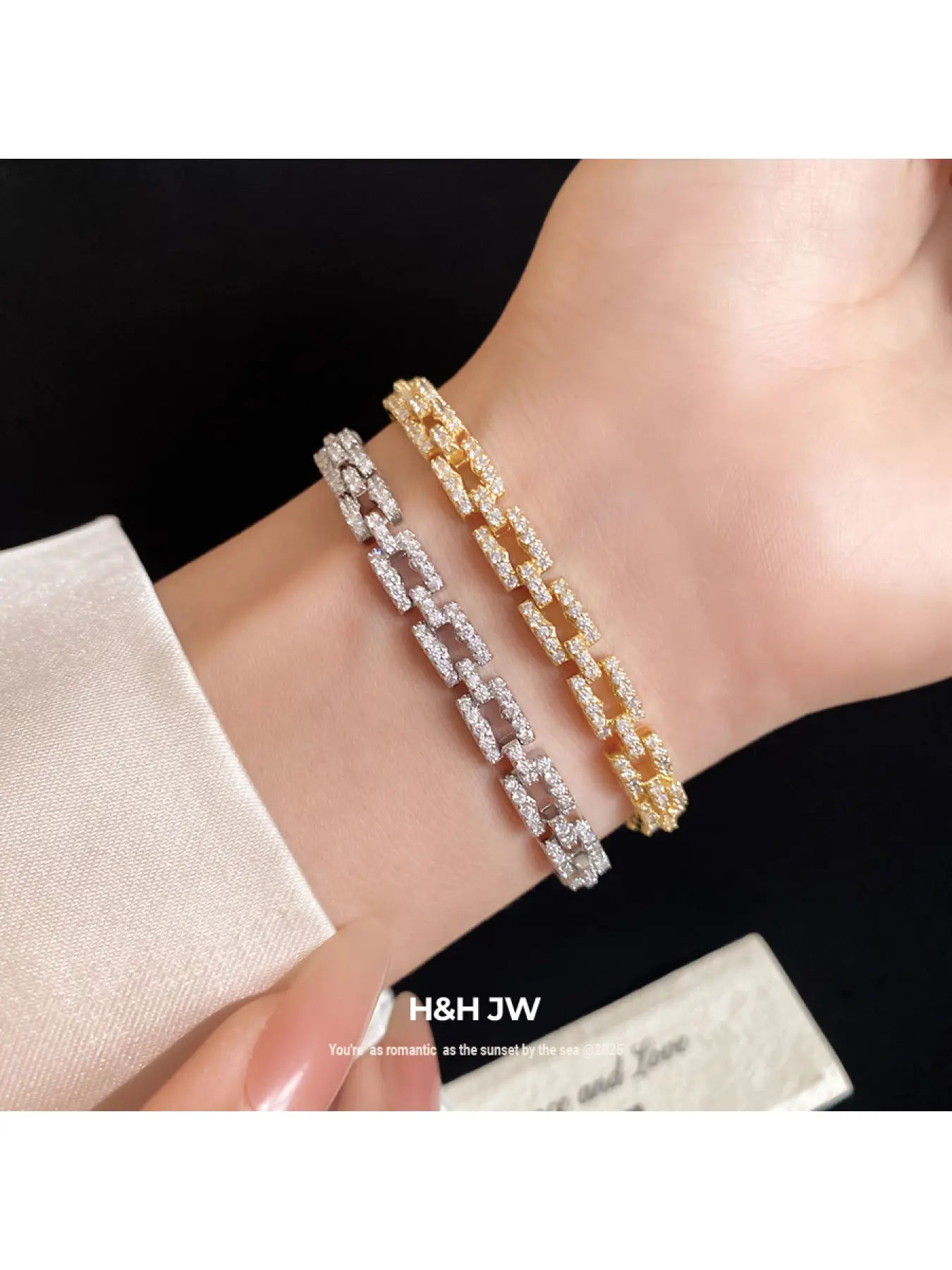 14K Real Gold Plated Zircon Spliced Clasp Bracelet, Elegant Light Luxury Bangle for Women