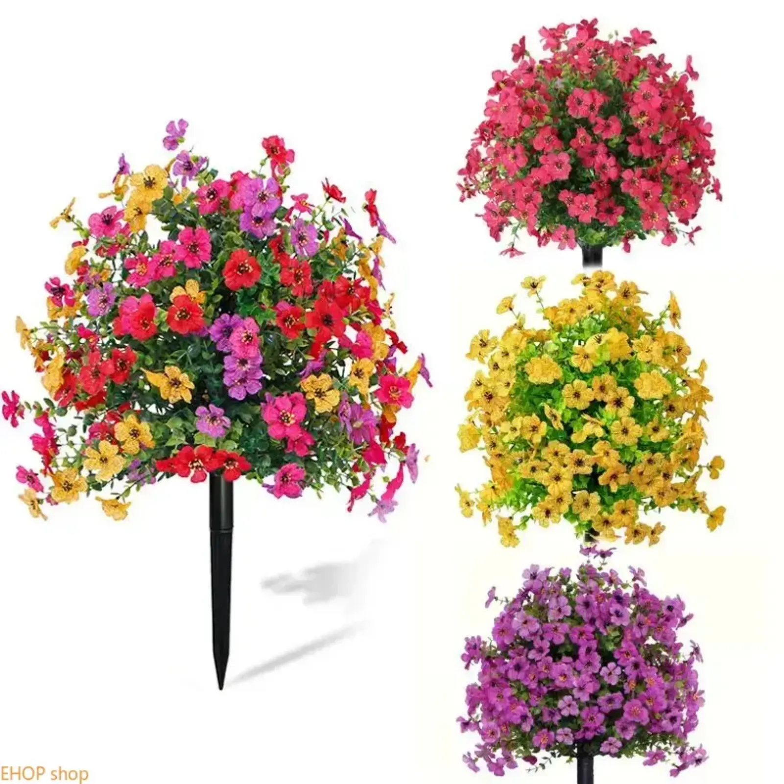 Daisy Artificial Flower Bouquet with Eucalyptus & Boxwood Greenery, Realistic Faux Floral Arrangement, Lightweight Farmhouse Rustic Decor for Porch, Patio, Indoor and Lawn Display