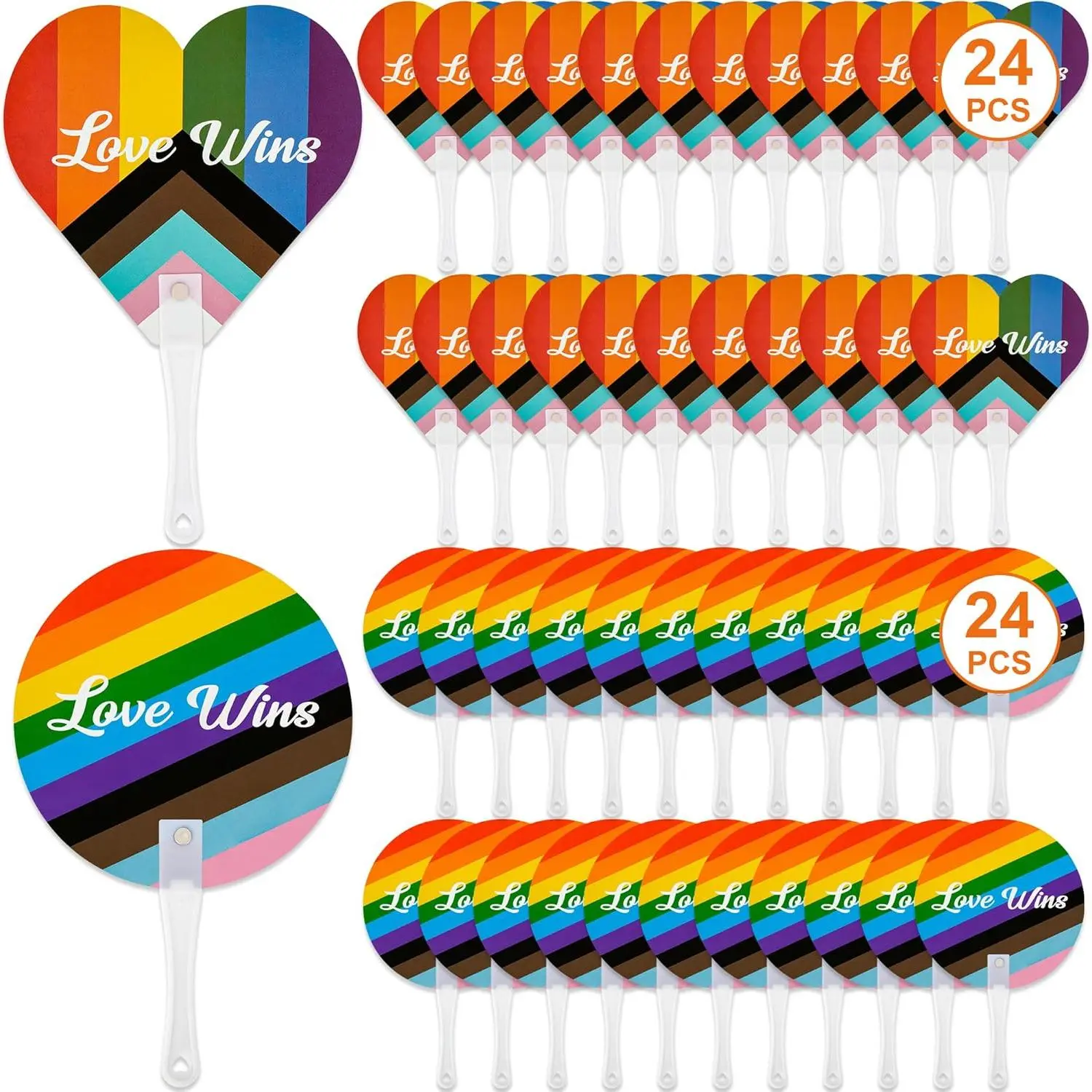 48 PCS Rainbow LGBT Hand Fans, Love Wins Fan, LGBTQ Heart Shape and RoundHand Fan, Rainbow Pride Parade Accessories, Pride Rainbow Stuffs for Gay Lesbian