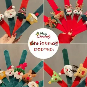 1PC Red Christmas Plush Reindeer Snap Bracelet – Elastic Slap Band with Antlers. Perfect for Parties & Holidays. Great Gift for Couples, Friends & Family.