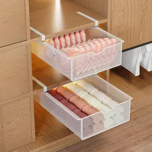 2 Pack Closet Pull-Out Baskets Bra Underwear and Sock Organizer Drawer Women College Dorm Room Essentials (White)