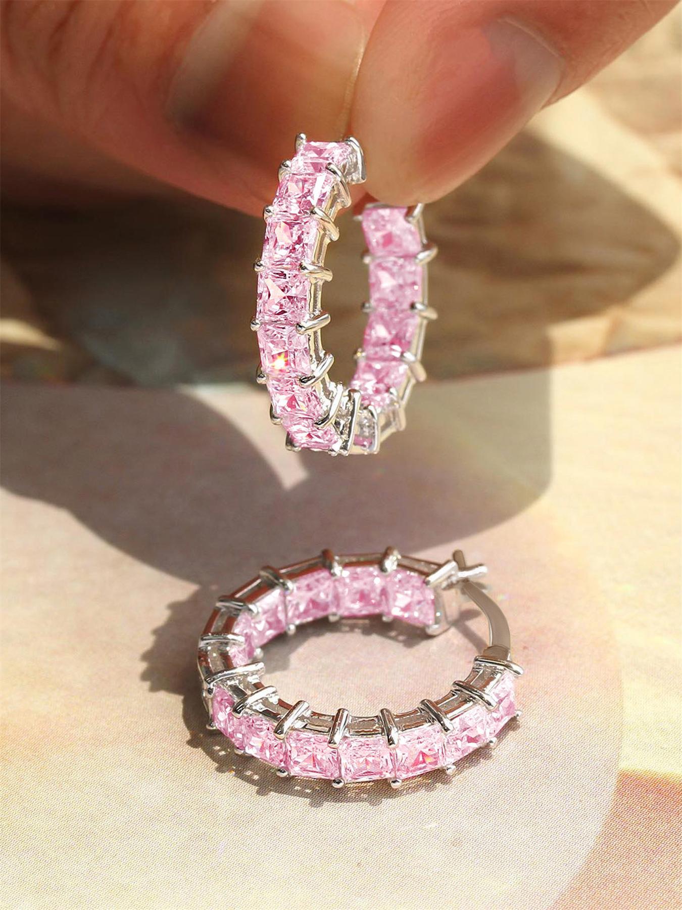 Rhinestone Decorated Hoop Earrings, Fashionable Hoop Earrings for Women & Girls, Fashion Jewelry for Party, Daily Clothing Decor, Trendy All-match & Exquisite Jewelry for Birthday Gift