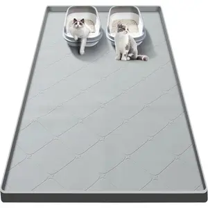 Large Cat Litter Mat, 40x22 In Cat Mat for Litter Box, Waterproof Silicone Pads for Feeding Floor Protection (Gray)