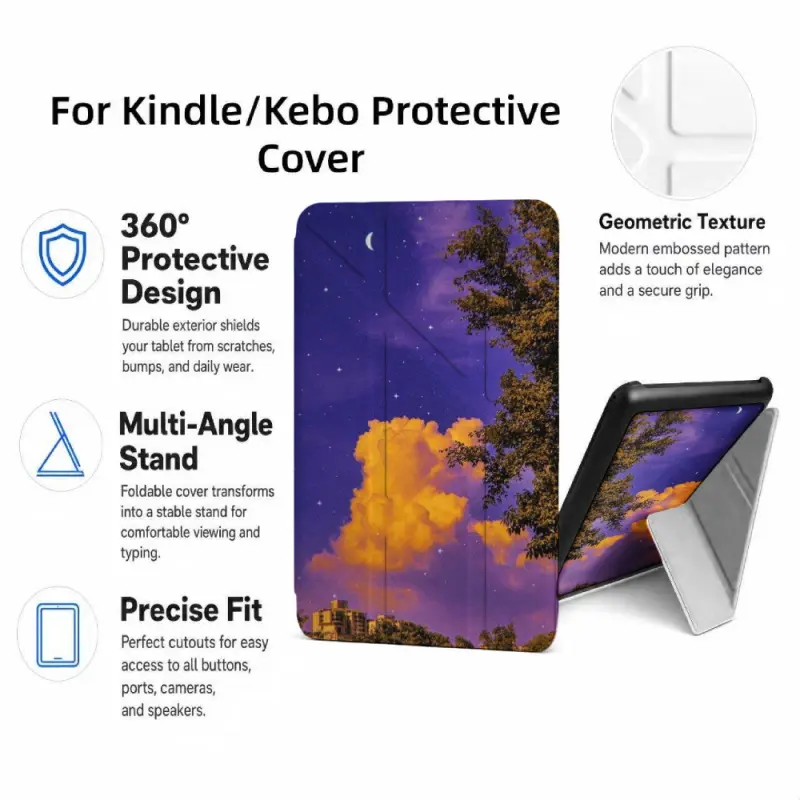 For Kindle/Kobo/Tolino Case, with stand Night Sky Tree Clouds City for New Kindle 11Th 2019, for Kindle 11th Generation Case for Kindle 11Th (2022/2024), 6-Inch, 7-Inch Kindle Paperwhite 12Th Generation 2024 Vision Color (2024) /Vision 6 (2021）/Shine Colo