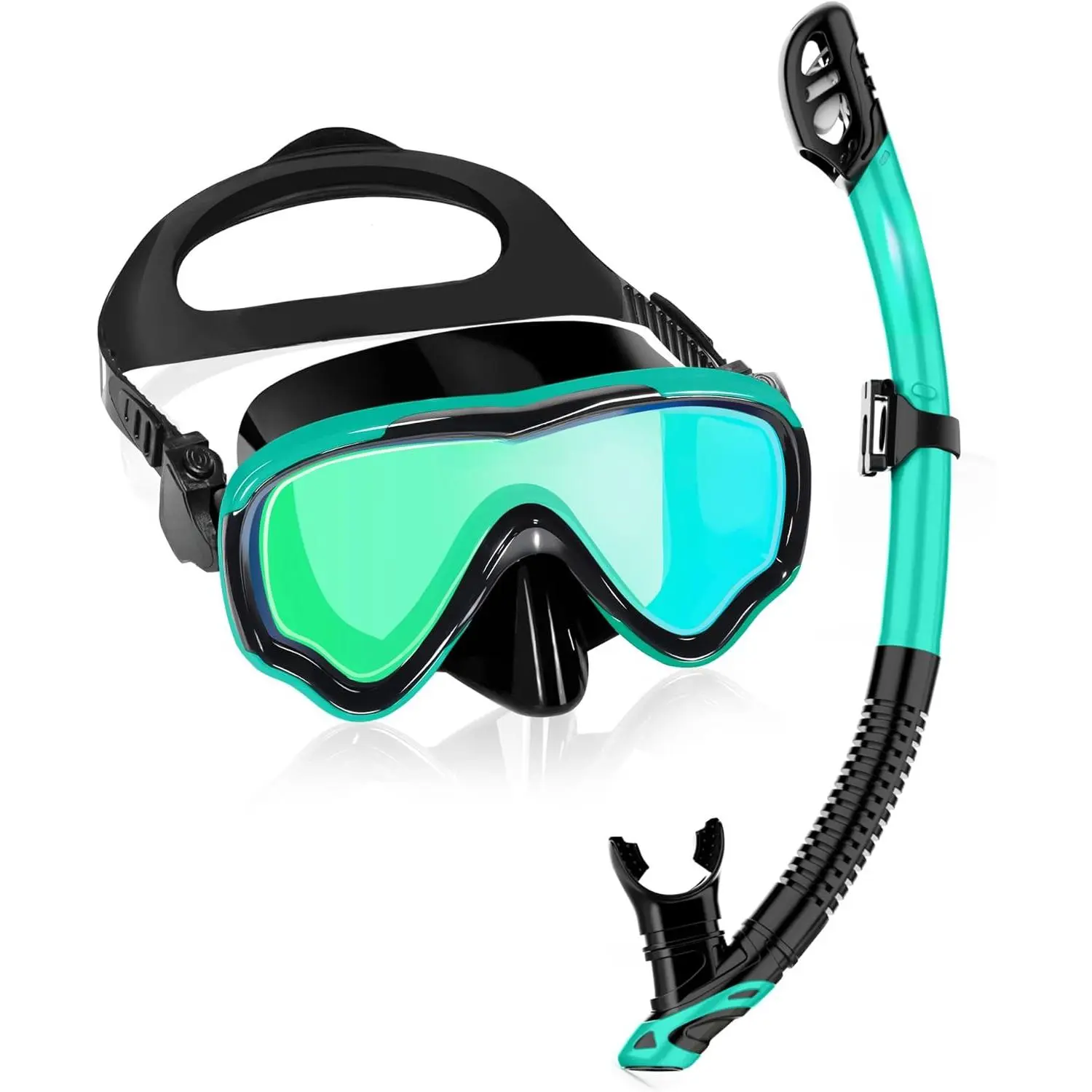 Adult Snorkel Set, Dry Top Snorkel, 180° View Glass Mask, Leakproof for Snorkeling, Diving & Swimming