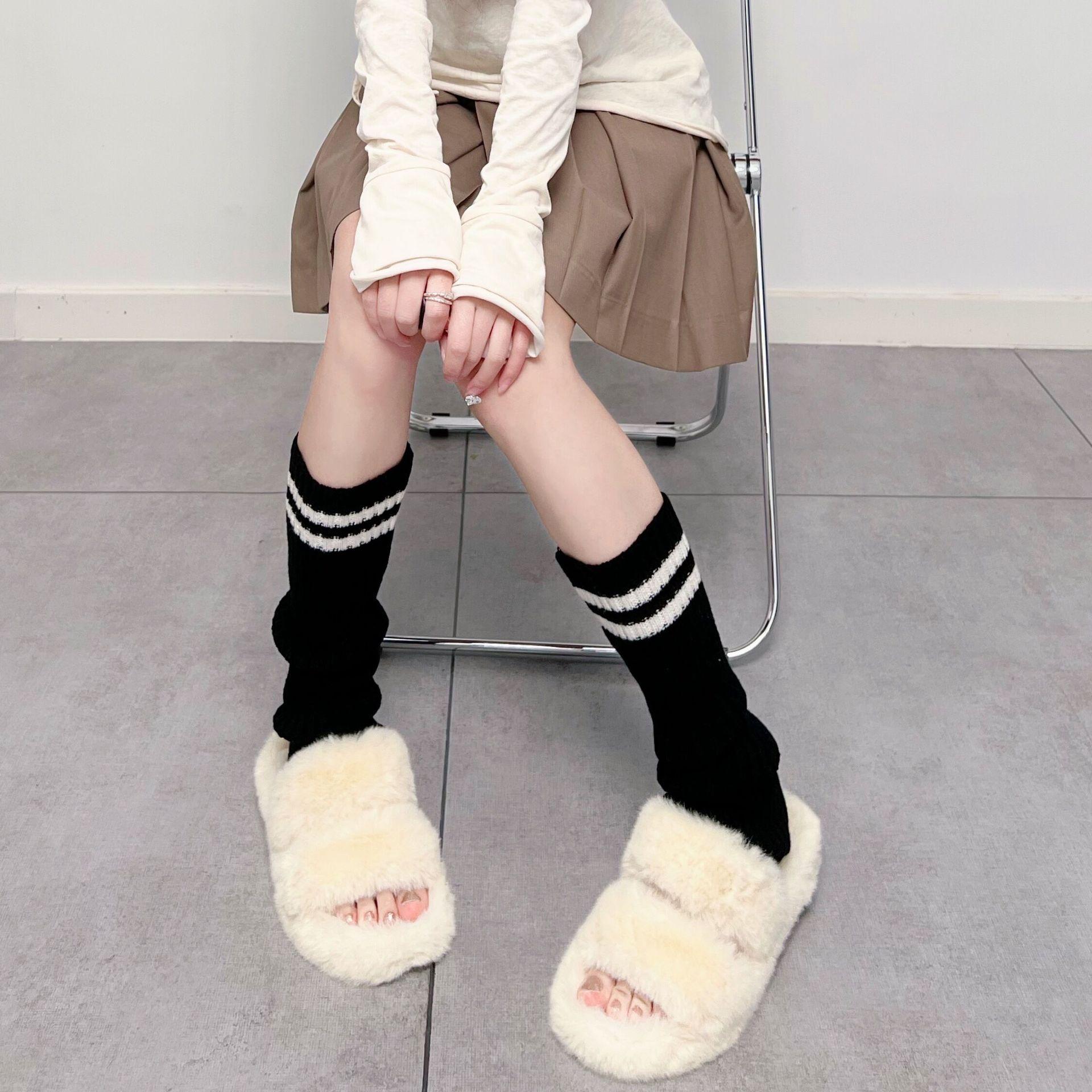 KOSAHIKI Lolita Socks Goth Striped Knit  Girl Leg Warmers Women Japanese  Harajuku Winter Boot Cuffs Legs Cover