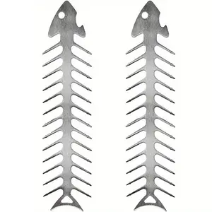 Set of 2 or 4 Stainless Steel BBQ Skewers (Fish-Bone Style) – Ideal for Beef, Chicken, Vegetable, and Shrimp Skewers; BBQ Accessories and Grilling Equipment