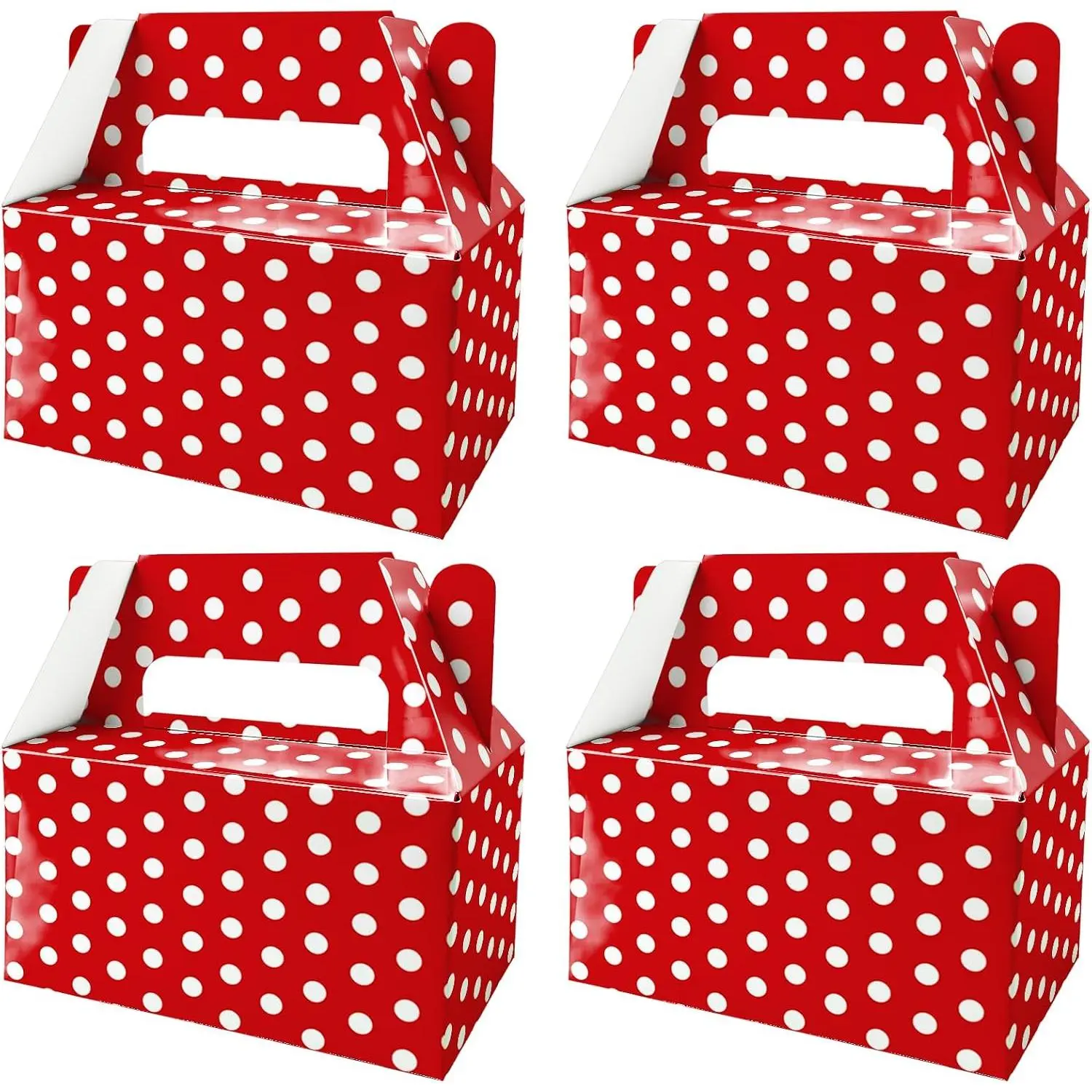 12 Pack Red Polka Dot Party Favor Boxes, Gable  Boxes | Candy Goodie Boxes with Handles for  Ladybug,  or Circus Theme Birthday Party Supplies,  Shower