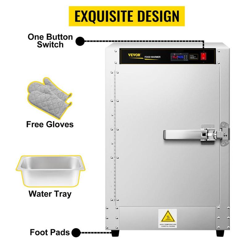 VEVOR Hot Box Food Warmer, 19"x19"x29" Concession Warmer with Water Tray, Five Disposable Catering Pans, Countertop Pizza, Patty, Pastry, Empanada, Concession Hot Food Hold Tested to UL Standards