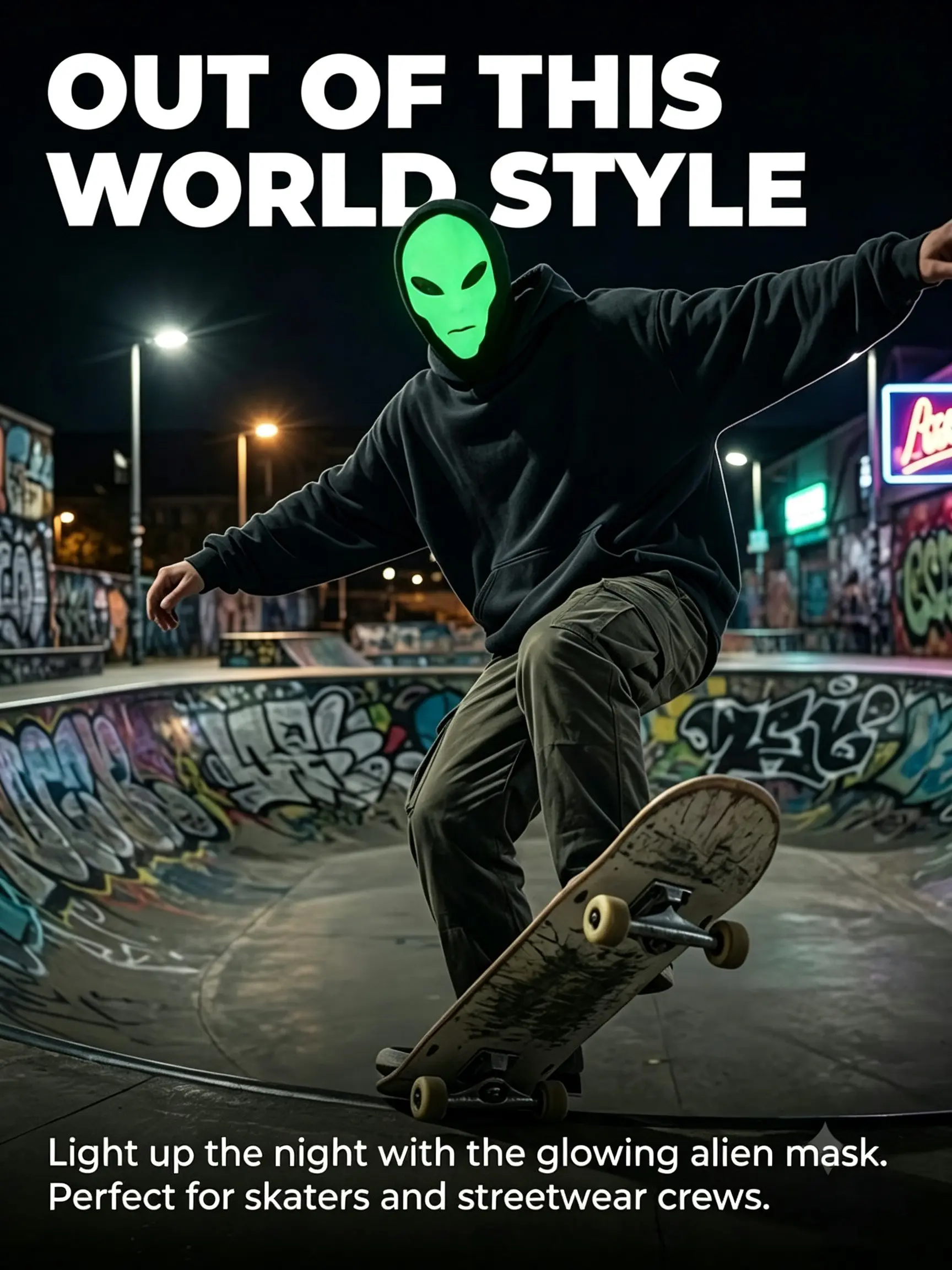 Luminous Alien Balaclava Full Face Mask, Glow in Dark Alien Ski Mask, Streetwear Hip Hop Head Cover, Halloween Cosplay Costume Mask