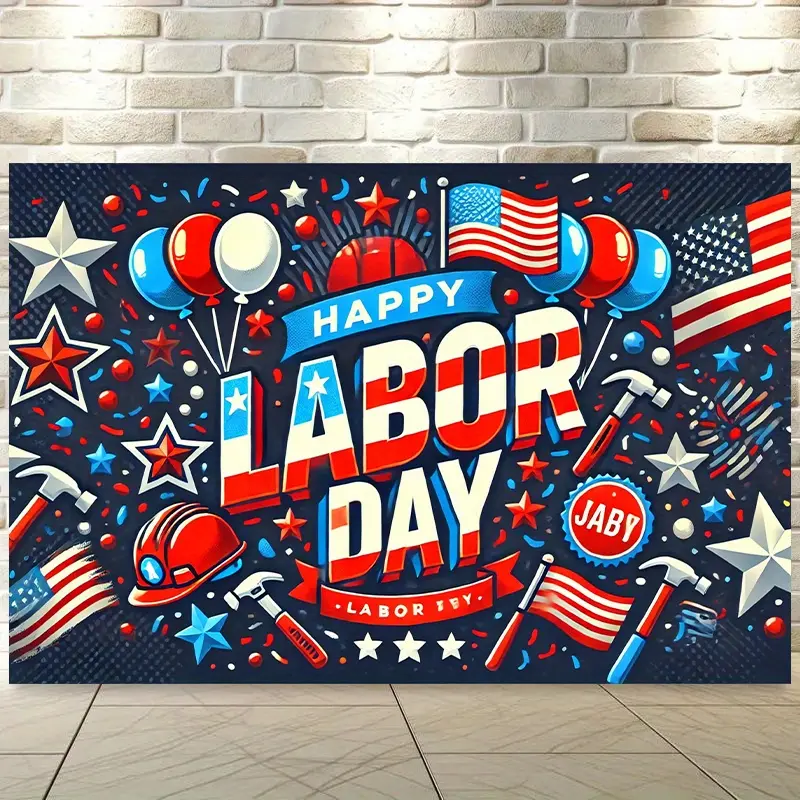 Labor Day Holiday Backdrop Banner, Polyester Wall Hanging Poster for Living Room Bedroom Office Outdoor Decoration, Party Background and Seasonal Gift