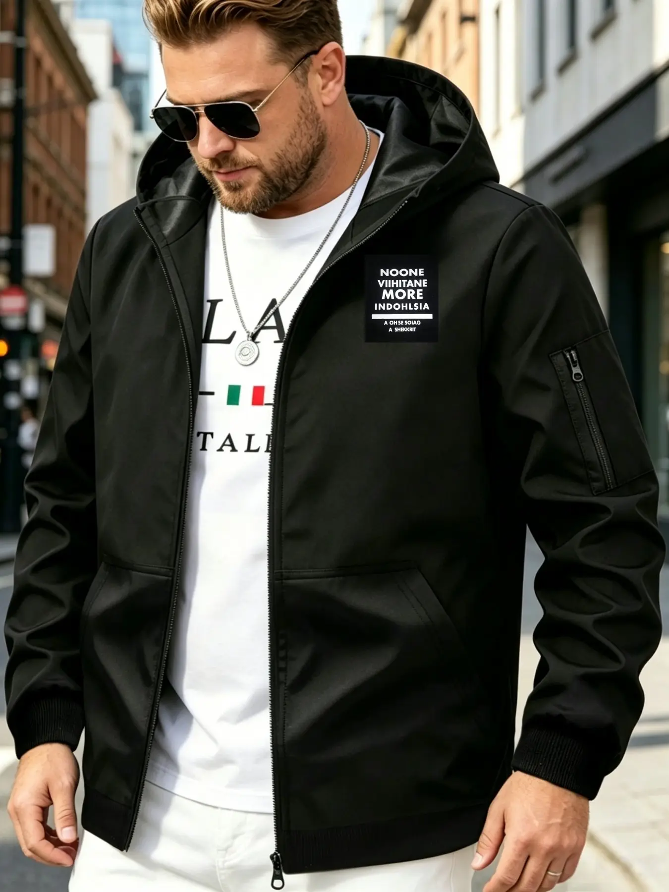 Men's Large Size Hooded Windbreaker, Wind-Resistant Jacket with Zipper Pockets, Lightweight Breathable Coat for Spring Fall