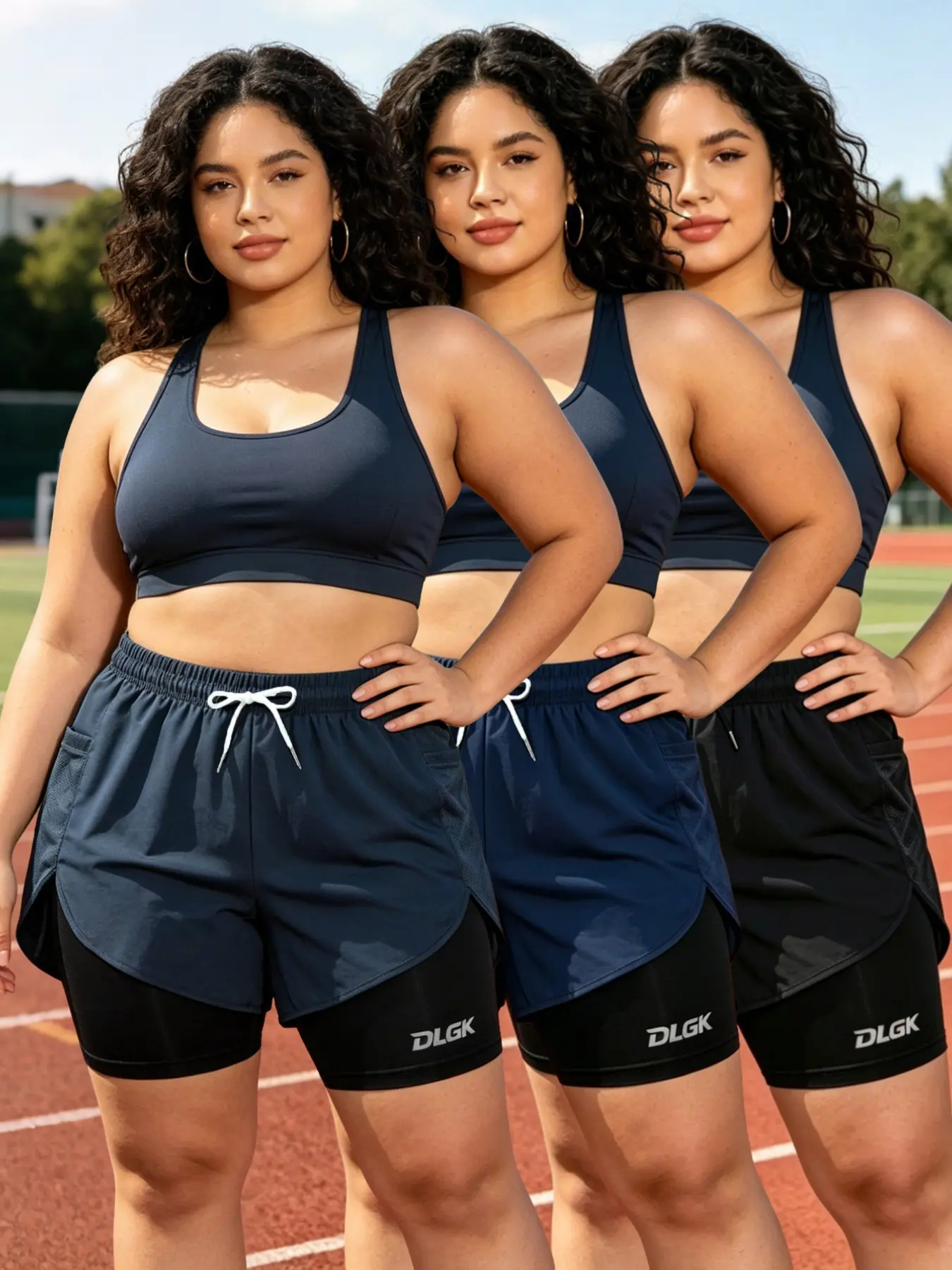 3-Pack Women's Plus Size Sport Shorts, Double-Layer Anti-See-Through Lining, Loose-Fit Breathable Quick-Dry Fitness Running Shorts, Active Athletic Shorts, Workout Exercise Shorts