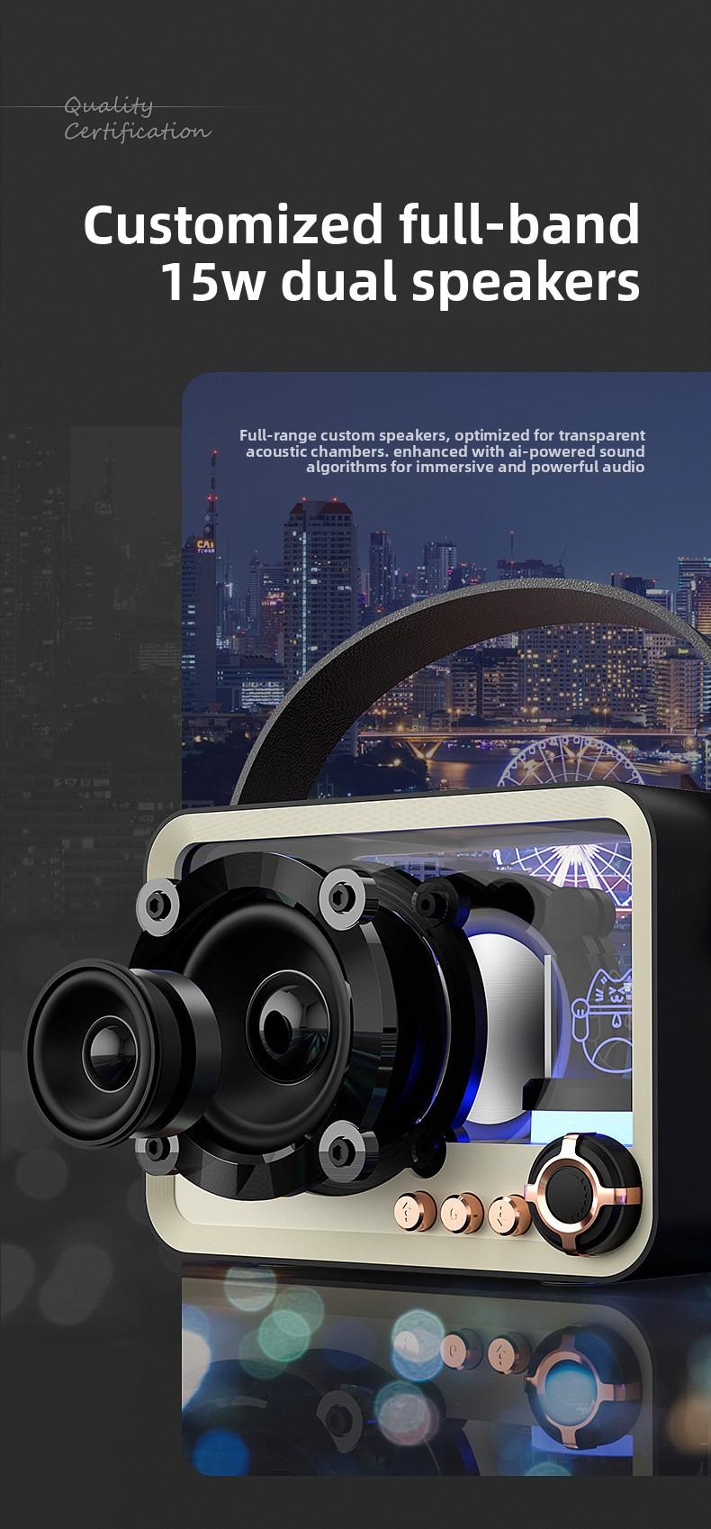 Glass transparent Bluetooth speaker, portable mini outdoor USB charging subwoofer, desktop ambient light Bluetooth speaker