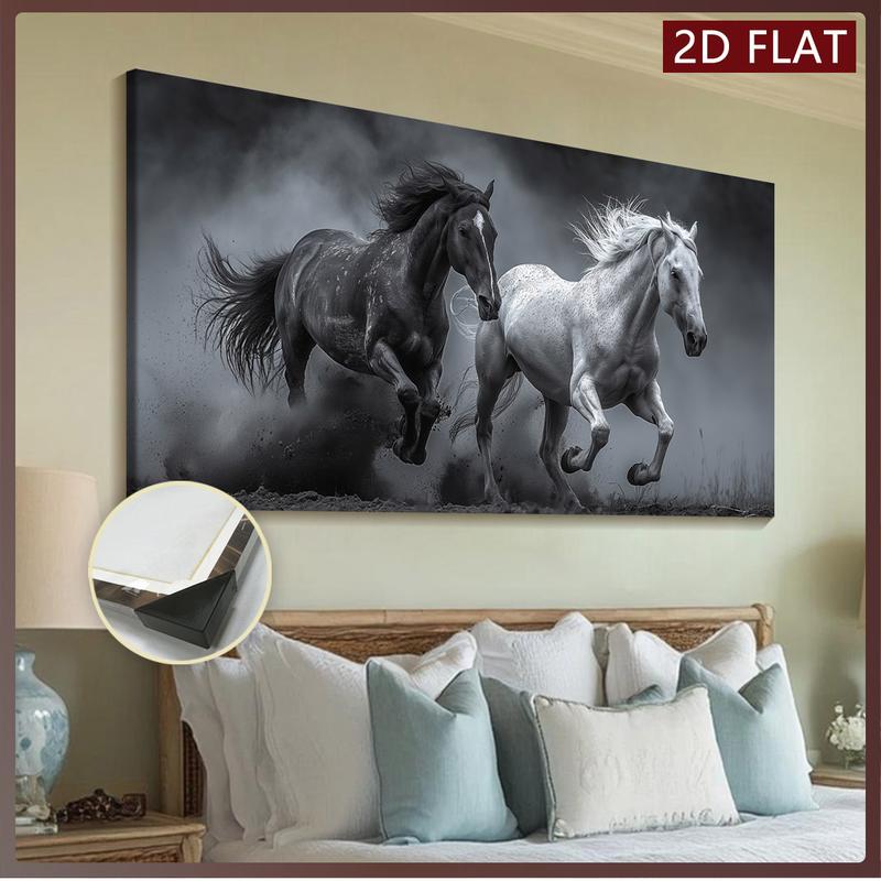 2D Flat Single Piece Wooden Frame Canvas Painting, Depicting a Black and White Horse Running in the Dust.This Exquisite Poster Can Be Used as Home Decoration and Wall Art, Suitable for Living Room, Bedroom, Office, Dining Room 2D Flat Single Piece Wooden Frame Canvas Painting, Depicting a Black and White Horse Running in the Dust.This Exquisite Poster Can Be Used as Home Decoration and Wall Art, Suitable for Living Room, Bedroom, Office, Dining Room