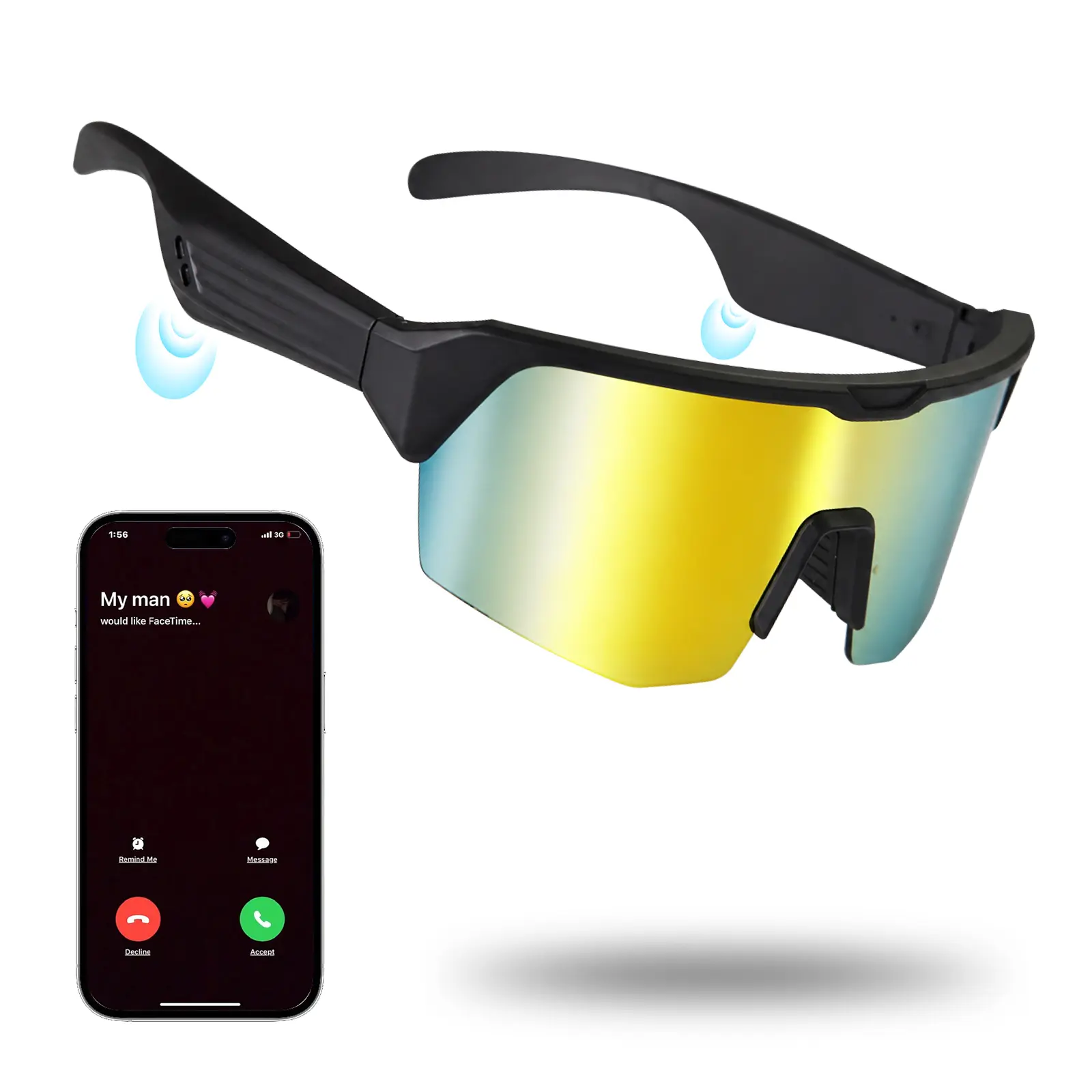 Bluetooth Polarized Cycling Sunglasses with Hands-Free Calling, Rechargeable 130mAh Battery, Type-C Charging and Open-Ear Audio for Men Women, Smart Sunglasses
