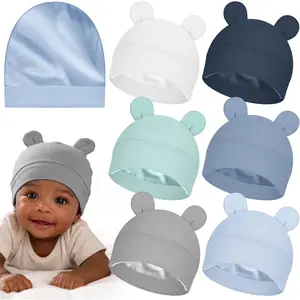 6 Pcs Satin Lined Baby Newborn Hats Beanie Hats Soft Silk Satin Bonnet Infant Toddler Cap 0-6 Months Girls Boys