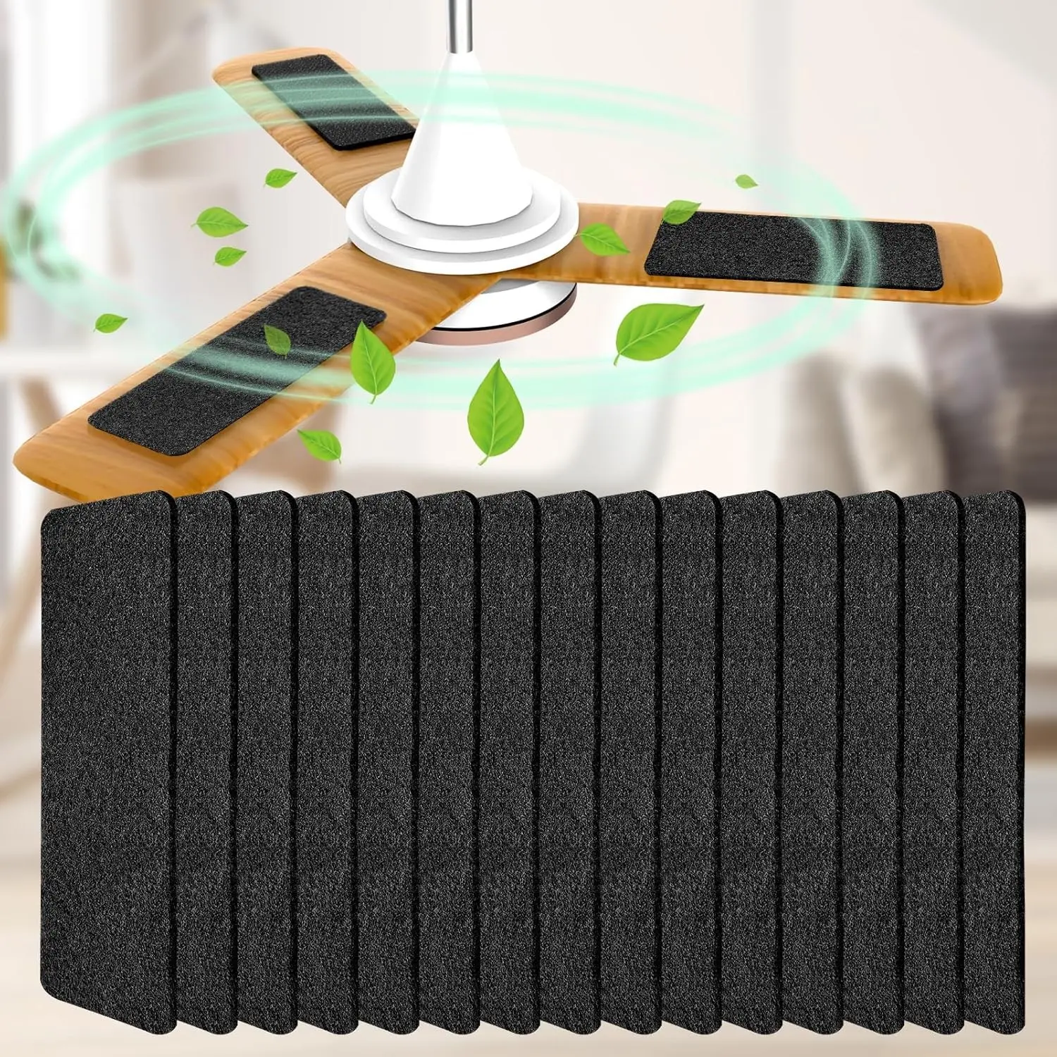 Ceiling Fan Filters for Blades, Carbon Air Filter Pads | 15 Pack, Activated Coconut Shell Carbon, Peel and Stick, Unscented Air Purifier Pads, Helps Capture Household Dust Particles