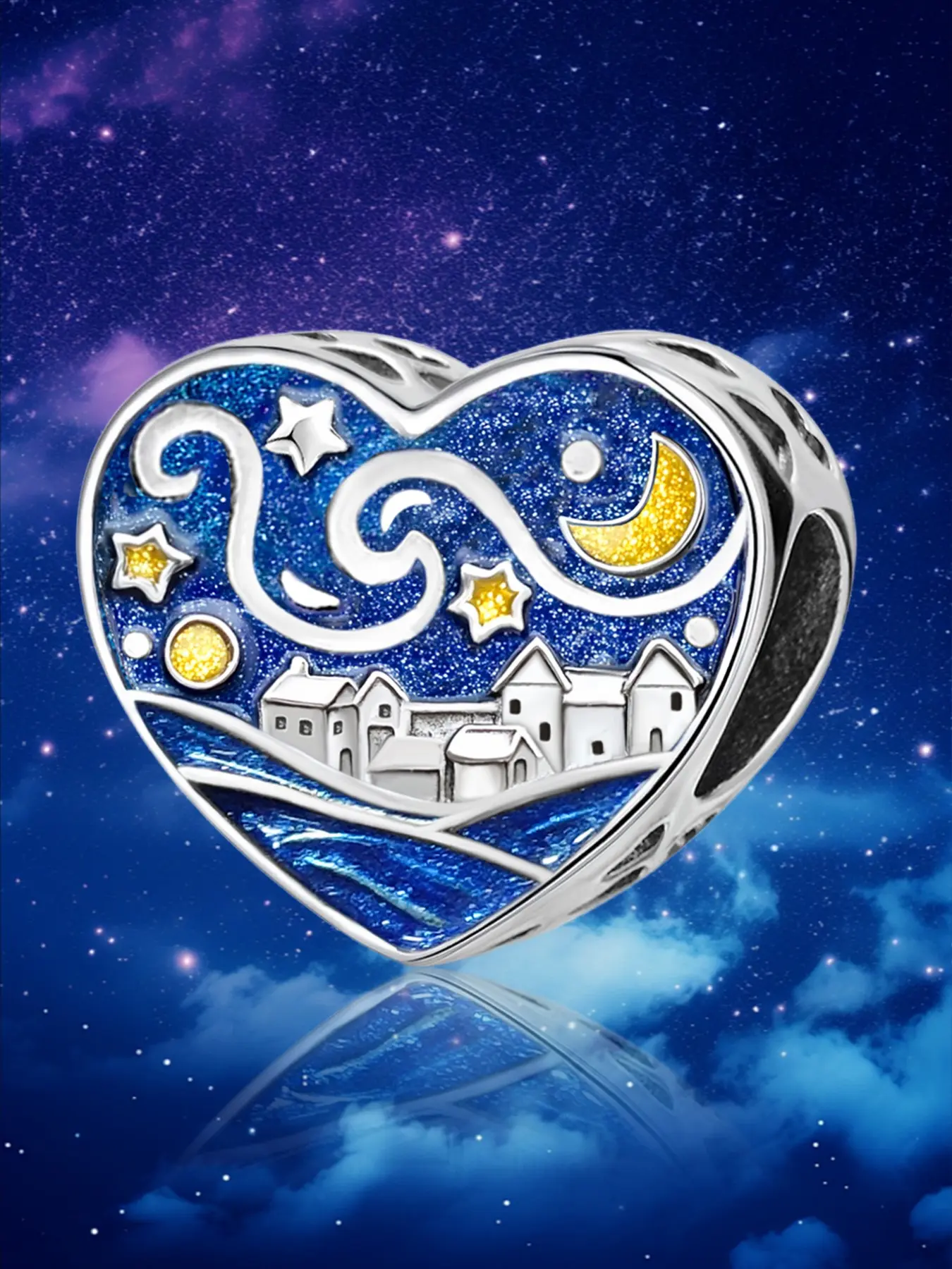 1PC Original Silver Mother Lover Starry Moon Christmas Bead Pendant Beads and Pendant Bangle Charms, Beads Charms Accessories, Bracelet Making DIY Gift Mother's Day Valentine's Day Gift for Women Girls