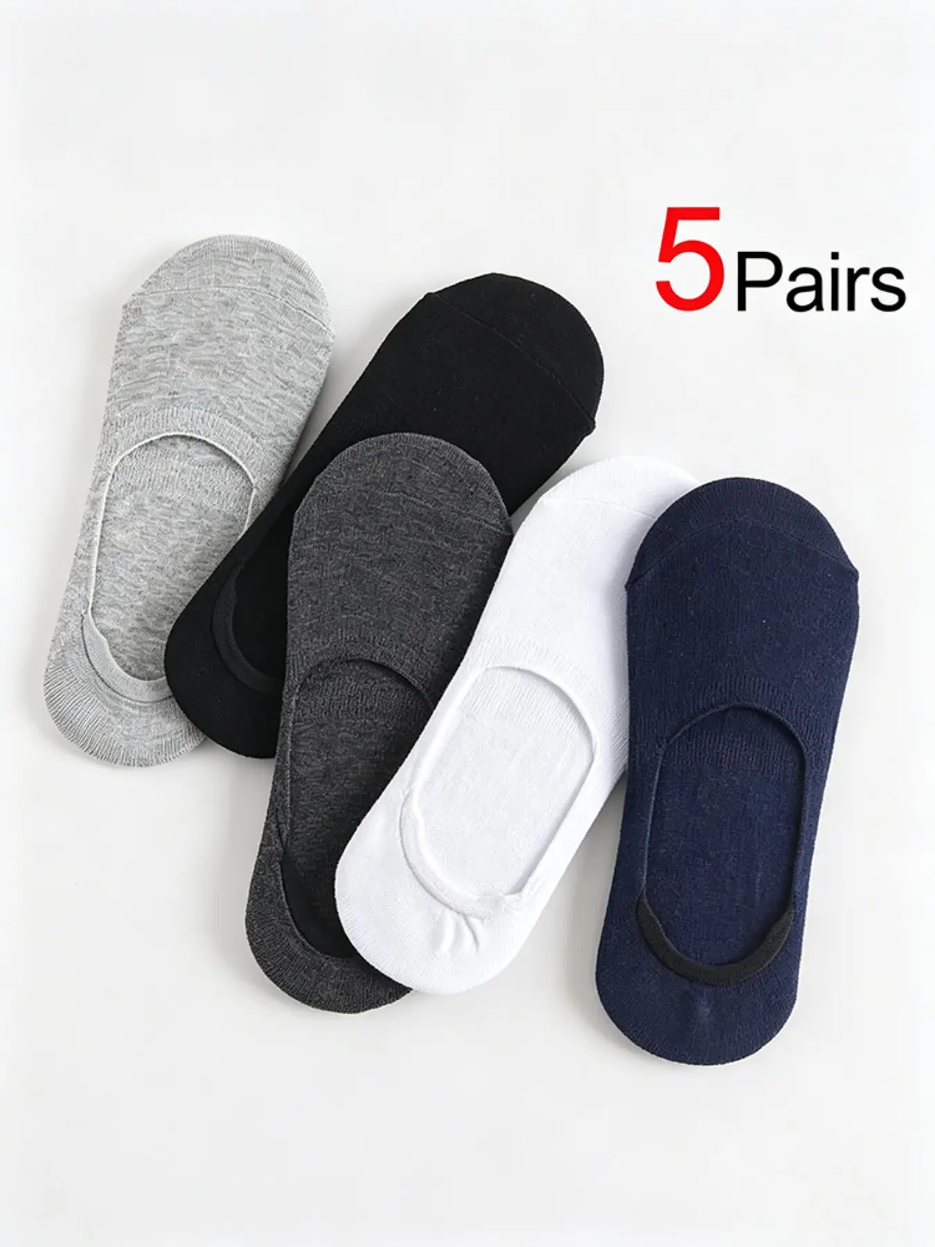5 Pairs Men's Non-Slip Invisible Low-Top Socks, Silicone Anti-Slip Boat Socks, Ideal for Daily Business Casual Wear