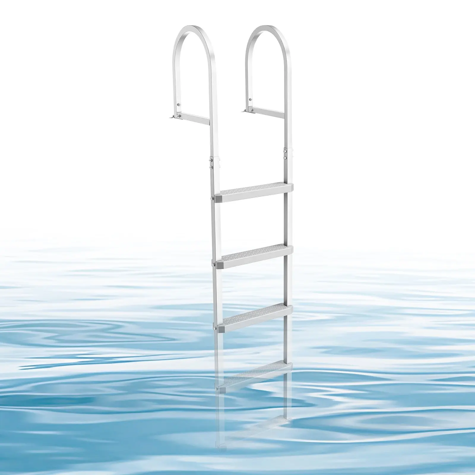 【DealsForYouDays】VEVOR Removable Dock Ladder, 5 Steps, Aluminum Alloy Pontoon Boat Swim Ladder, with Non-Slip Wide PP Steps, 500 lbs Weight Capacity, Quick Release Design, for Lake Swimming, Pool, Marine Boarding