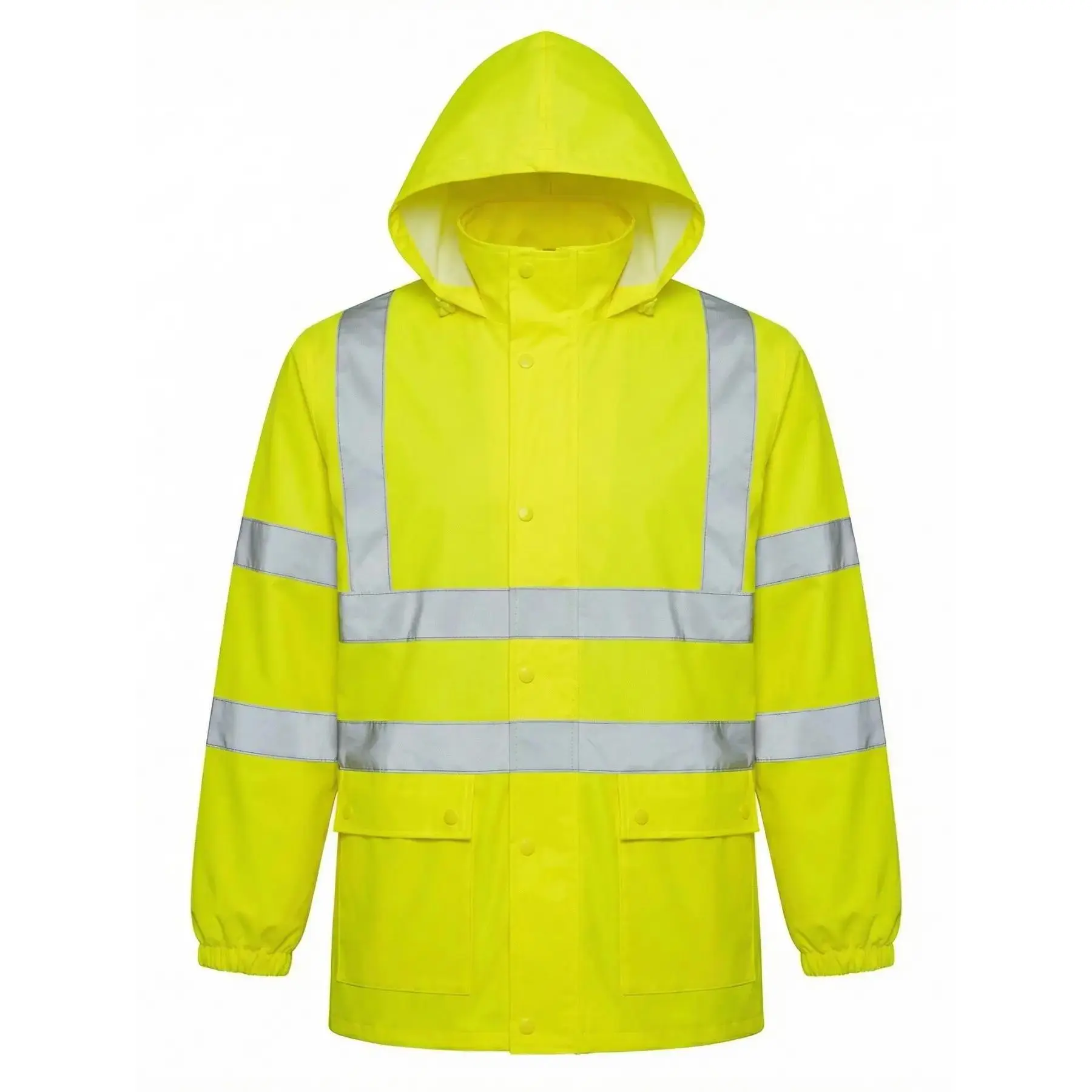 Visibility Reflective Raincoat Jacket, Waterproof Rainproof Workwear, Foldable Storage Drawstring Cap, Ideal for Construction, Road Maintenance, Community Outdoor Workwear