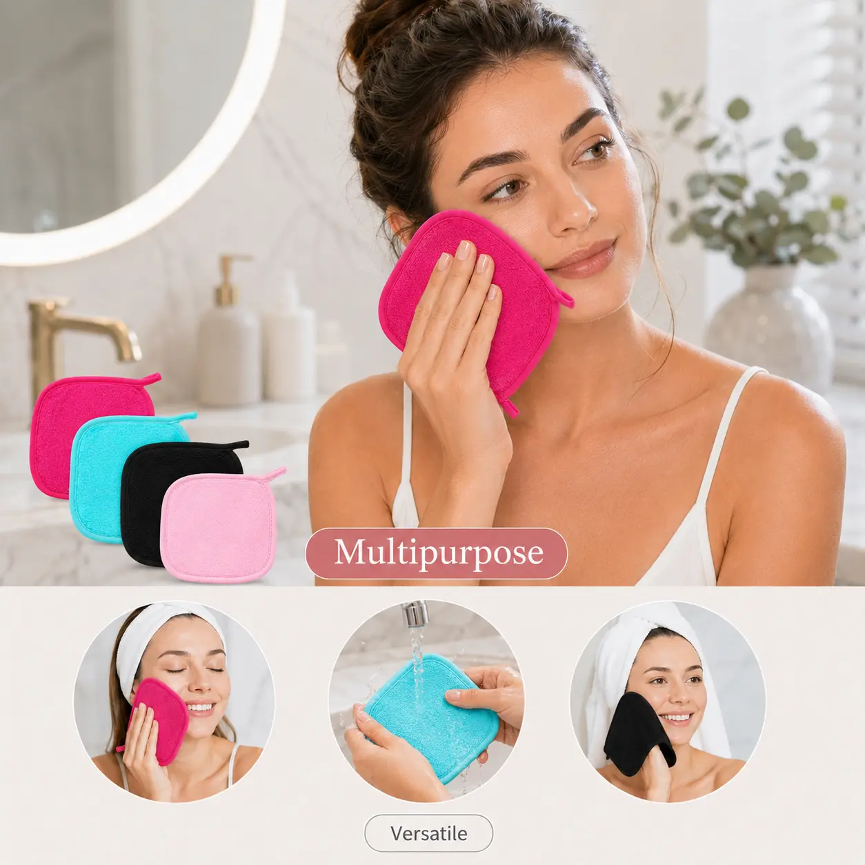 Hypoallergenic Reusable Washable Makeup Remover Pads - Gentle Touch Facial Pads, Eco-Friendly Home Care Cleaning Cloths for Women, Cosmetic, Daily Use
